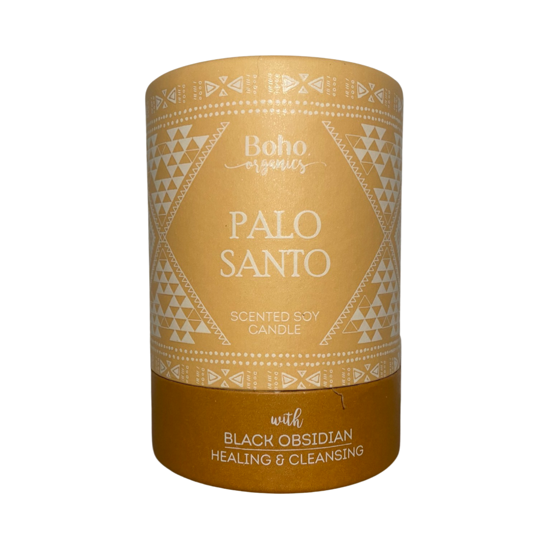 Palo Santo with Black Obsidian Tumble Candle 200g