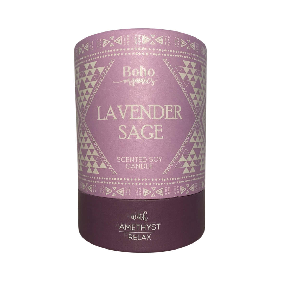 Lavender Sage with Amethyst Tumble Candle 200g