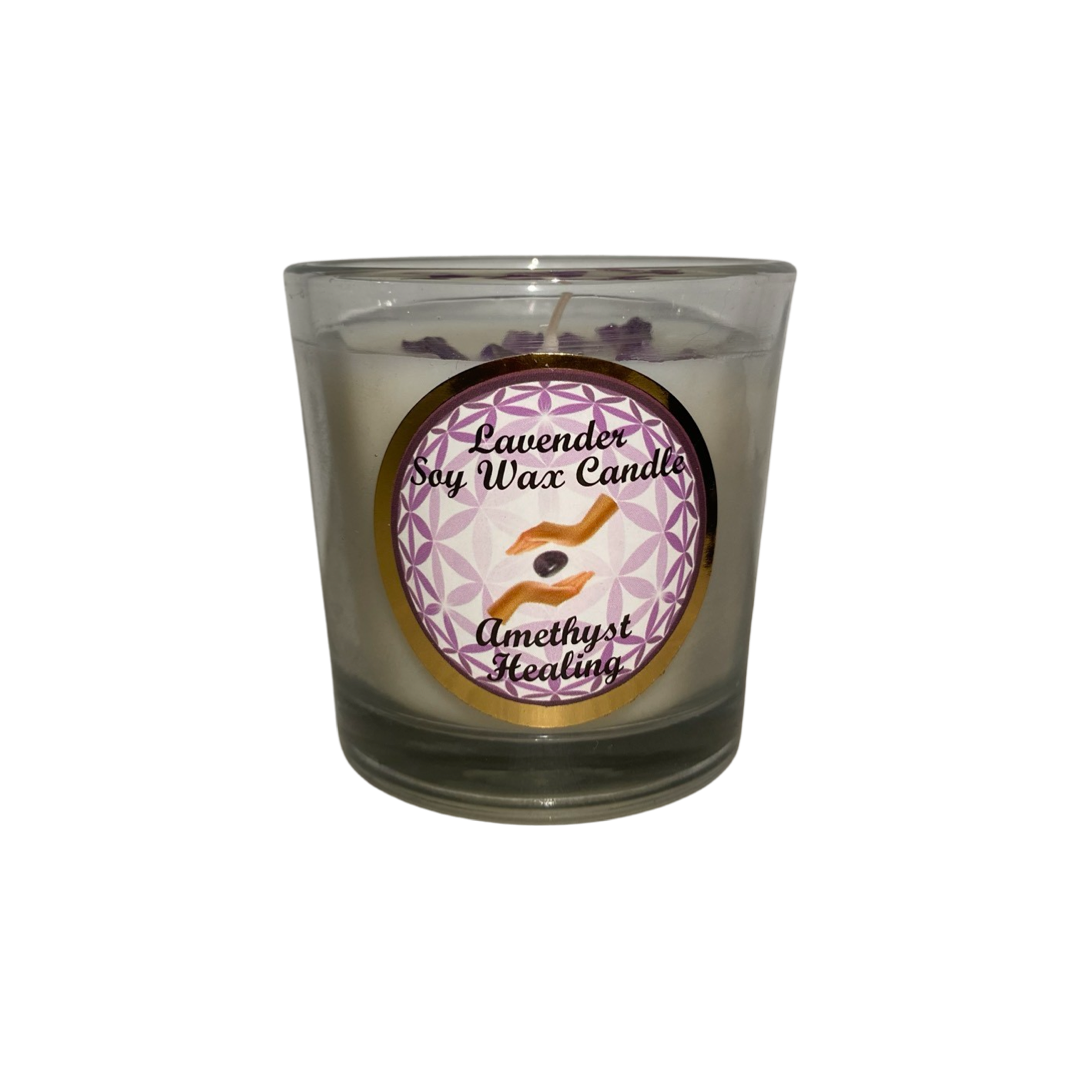 Lavender Soy Wax Candle - With Amethyst Healing Crystals 67g