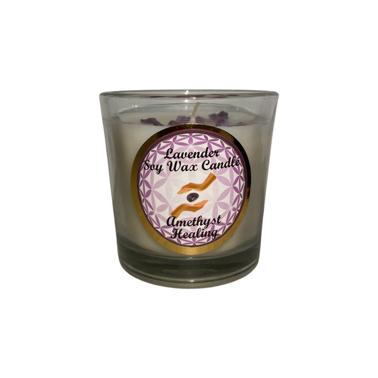 Lavender Soy Wax Candle - With Amethyst Healing Crystals 67g