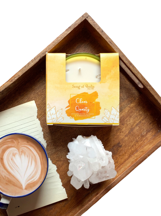 Song of India Candle- Jasmine & Honeysuckle with clear quartz